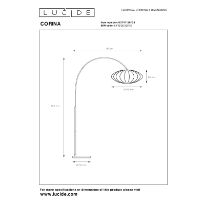 CORINA - Lampa podłogowa - 1xE27 - Cream 03747/60/38 Lucide